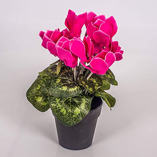 artplants.de Kunstblume Alpenveilchen im Topf, 12 Blüten, pink, 25cm - Mini Kunstblumen - Dekoblumen klein