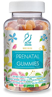 Actif Prenatal Gummies with 25+ Organic Vitamins and Organic Herbal Blend - Non-GMO, 100% Vegetarian, 90 Count, Made in USA