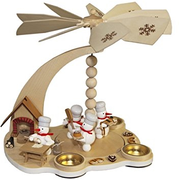 La tienda del panadero de la Navidad de la pirámide del hombre de la nieve con la altura del hornada-horno que fuma de 27 cm presenta OTRA VEZ la pirámide de la Navidad de la pirámide