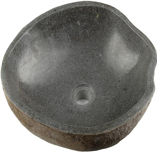Naturstein Waschbecken Aufsatzwaschbecken Vulkanstein Andesit grau 40 cm | 30-40 kg Findling handpoliert 40 x 50 cm Unikat natürliche Maserung Bad Gäste-WC