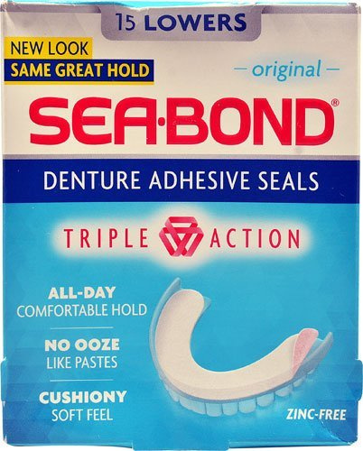 Sea Bond Denture Adhesive Lowers Original with Triple Action 15 Ea(Pack of 2) Image May Vary