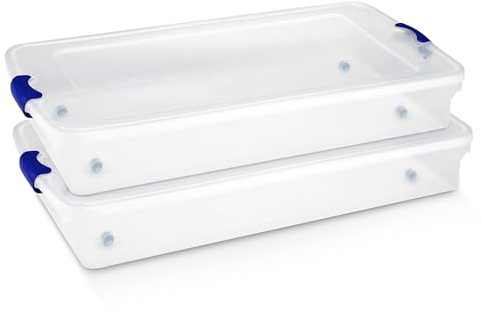 Homz Rangement sous lit en plastique transparent avec roulettes, bleu, 60 l