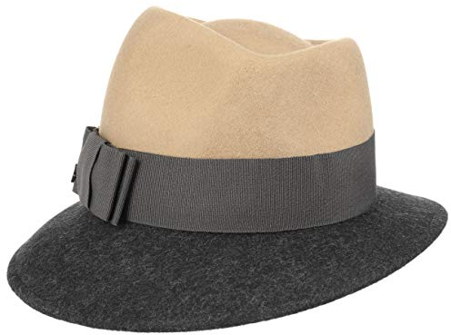LIERYS Asym Twotone Wollfilzhut Trilby Damen Filzhut mit Schleife Made in Italy Herbst Winter beige-anthrazit One Size
