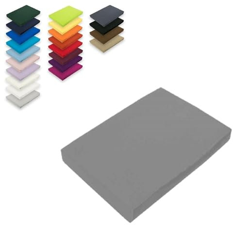 EXKLUSIV HEIMTEXTIL Topper Jersey Spannbettlaken 100% Baumwolle Öko - Tex Zertifiziert, Markenqualität, Steghöhe bis 12 cm, 180 x 200 cm Grau