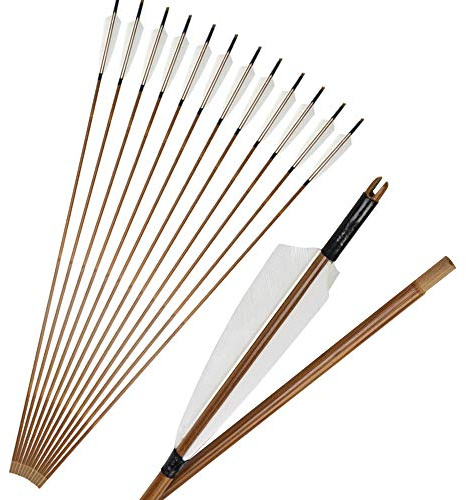 MILAEM Bambuspfeile 32 Zoll 83cm Pfeilschaft mit 5 Zoll Naturfeder für Bogenschießen Jagdpfeil Durchmesser 8mm Handgefertigt (12pcs)
