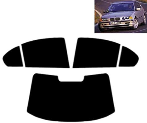 Passgenaue Tönungsfolie für 3er E46 4-Türen Limousine 1998-2005 Heck/Seitenscheiben (05% Tiefschwarz)