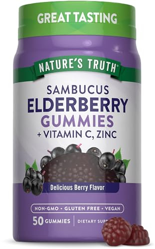 Nature's Truth Black Elderberry Gummies | 50 Vegan Gummies | with Vitamin C and Zinc | Berry Flavor | Vegan, Non-GMO, and Gluten Free Supplement