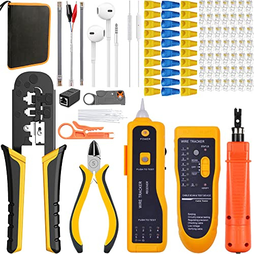MAYLINE RJ45 Crimping Tool Kit Cable Tester Crimper CAT5 CAT6 Crimp Punch Down Cutter Tool for RJ45/RJ12 Ethernet Connectors Covers with Network Wire Stripper(Orange)