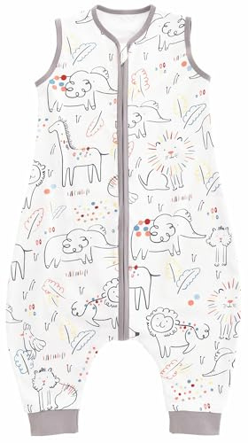 Chilsuessy Saco de dormir de verano con pies para niña y niño, saco de dormir turbulette 0,5 tog, Zoo Alegre, 100cm/Talla Bebé 110-120cm