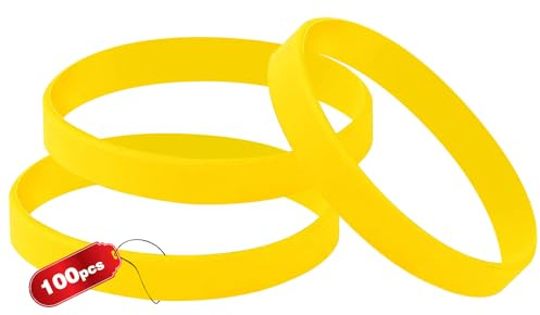 THXIY 100 pezzi braccialetti in silicone per bambini,Vuoti Braccialetto universale Sportive Braccialetti di gomma per ragazze ragazzi giallo
