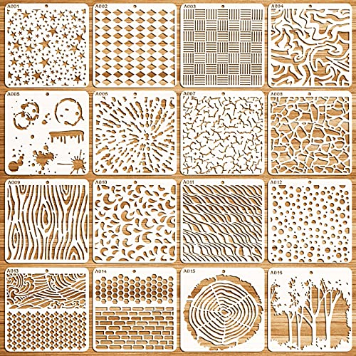 OOTSR 16 Stück Schablonen Set, 15x15cm zum Malen auf Holz DIY, Kunststoff Vorlagen für Scrapbooking, Malerei, Holz Böden Kunst Dekorationen
