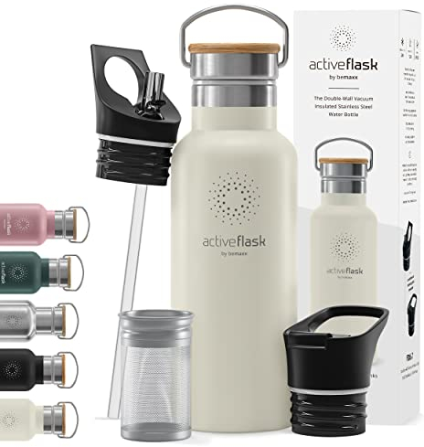 Stainless Steel Water Bottle with Straw, Infuser & 3 Lids: 1 & 0,5L Leak-Proof Vacuum Insulated ACTIVE FLASK Drinking Bottles Hot Cold: Double Walled Outdoor Drink Thermo Mug Tea Coffee Sport Gym Bike