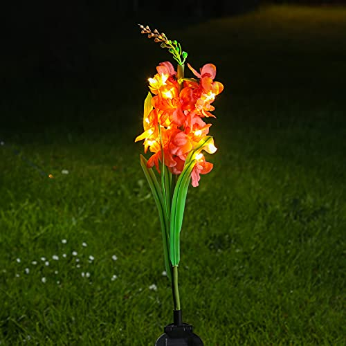 MARELIDA LED Solar Gartenstecker Blume Gladiole - 10 warmweiße LED - H: 81cm - Lichtsensor - rot