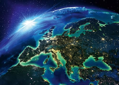 Ulmer Puzzleschmiede - Puzzle Lights of Europe - 2000 Teile Puzzle - spektakuläres Puzzlemotiv von Europa aus der Weltraum-Perspektive bei Nacht