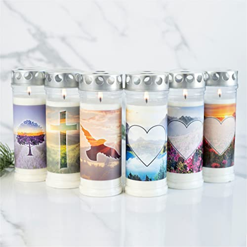 6er Set HOFER GRABKERZEN 7 Tage Brenndauer - Das Original [Sehnsucht Select] regenfest | Trauerkerzen mit Deckel | Grablicht, Friedhofskerze mit Motiv und Spruch | Kerzen für Grabdeko und Grabschmuck