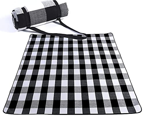 DMCE Picknickdecke,Zu Travel Camping Beach Lawn Park,Faltbare Tragbare wasserdichte Rückendecke Outdoor Mit Tragegurt-Schwarz-weiße quadrate 300x300cm(118x118inch)