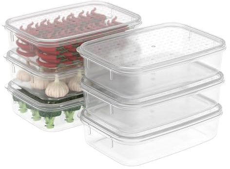 Cetomo 1.1L*6 Boîte Conservation Alimentaire, Conteneur Alimentaire, Boîte de Rangement, Récipient de Congélateur avec Couvercle, Sécuritaire au Micro-ondes, Sans BPA, Plastique, Clair, 1.1L-Lot de 6