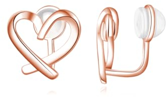Reffeer 925 Sterling Silber Liebes-Herz-Ohrringe, Ohrclips, kein Piercing, Manschettenohrringe für Frauen, Herz-Ohrringe (C-Rose Gold Plated)