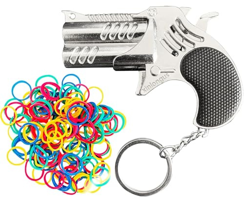 xinlongus Rubber Band Gun Creative Keychains Decorative Ornaments School Bag Pendants creative decompression toys Christmas Gifts Holiday Gifts (silver)