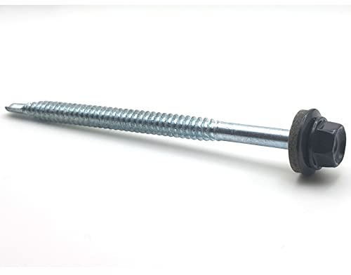 Selbstbohrende Selbstschneidende Schrauben, 6,3 x 100 mm, RAL 7016, anthrazitgrau, mit EPDM-Unterlegscheibe, Sechskantkopf, verzinkt, Stahlträger pro 25 Stück