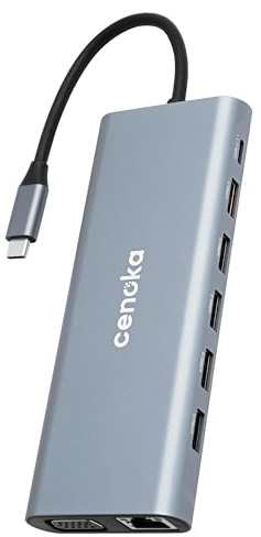 CENOKA Multiport USB C Docking Station, 14 IN 1 Adapter for Dual Monitor, PD, Ethernet, 5 USB Ports (Dell, Surface, HP)