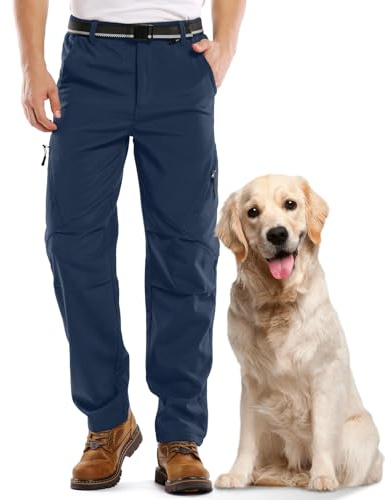 mosingle Mens Waterproof Fleece Lined Walking Trousers Soft Shell Hiking Warm Winter Ski Snow Pants with Zipper Pockets #6078-Blue-32
