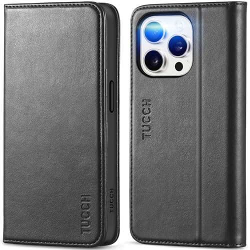 TUCCH Case for iPhone 15 Pro (6.1) 2023, PU Leather Wallet Foldable Case with[RFID Blocking][Shockproof TPU] Card Holder Viewing Stand, Protective Folio Cover Compatible with iPhone 15 Pro 5G, Black