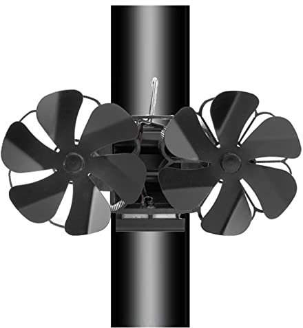 PACUM Doppelter Ofenventilator, 12 Blätter, wärmebetriebene Ofenventilatoren, speziell für sehr kleine Räume auf Holz-/Holzbrennern/Kaminflächen Vision