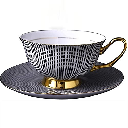 HUAMu Ensemble Tasse Soucoupe Porcelaine Anglaise à la Cendre d'os, Bone Chine Service à Thé Café,avec Cuillère,Noir- 1 Set 200ml