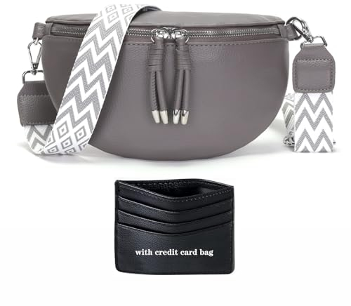 SOGYECS Bauchtasche Damen Veganes Leder Crossbody Bag Damen Umhängetasche Damen Klein Handytasche Zum Umhängen Grau