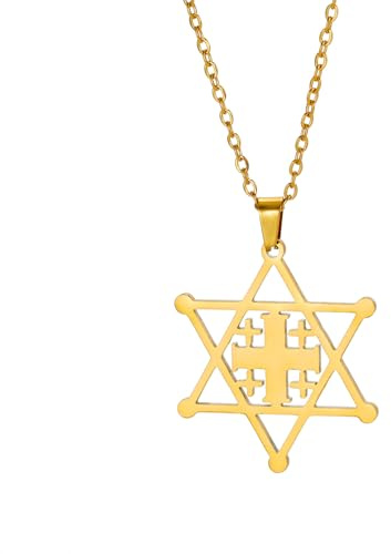 unift Stella di Davide Collana da Donna in Acciaio Inossidabile Ciondolo Classico Ebraico a Esagono con Croce Collane Isael Gioielli Amuleto Religioso (Oro 2)