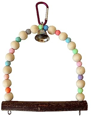 ZBIianxer Vogelschaukel mit bunten Perlen, Schaukel, Brücke, Holz, zum Aufhängen für Wellensittiche, Training, Sitzstange, Spielzeug für Vögel, Käfigdekoration, Vogelschaukel, Bett, Spielzeug,