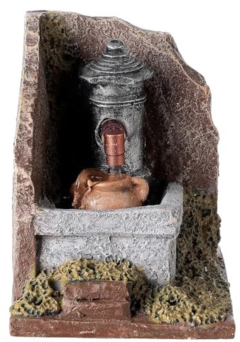 Holyart Fontaine avec cruche et Pompe 10x15x10 cm résine pour crèche 12 cm