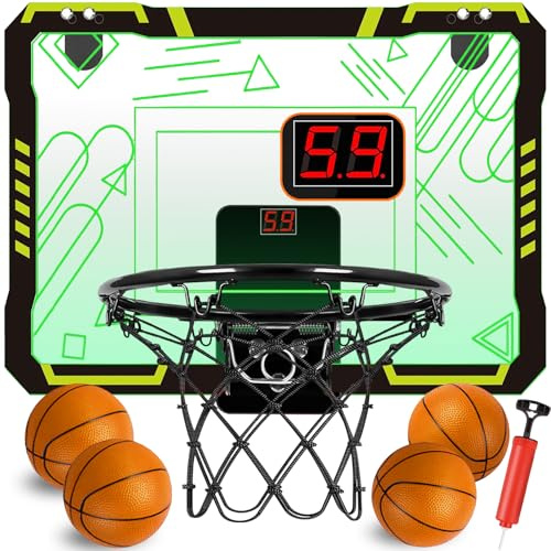 STAY GENT Över Dörren Basketkorg med 4 Bollar, Automatisk Poängräknar och LED, Mini Basketkorg för Sovrum Hem Kontor, Inomhus & Utomhus Sportspel för 3+ år gamla Barn & Vuxna