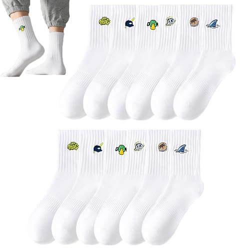 6 Pares de Calcetines Tenis Blancos Con Estampado Calcetines Transpirables Trabajo Running Calcetines deportivos Unisex para Tallas de Pies EU 38-45, Unisex, Transpirable, Cómodo Y Cálido
