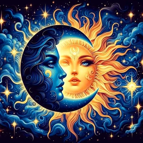 ZYJBD 5D Diamond Painting，DIY Diamantmalerei mit runden Steinen, Diamantmalerei Sonne und Mond, Geeignet für Anfänger und Erwachsene,Geeignet für die Wanddekoration zu Hause und Geschenke 30x30 cm
