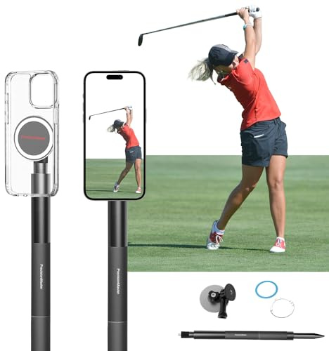 PräzisionsMeister Golf Einbeinstativ Selfie Stick, Golfschwung aufnehmen mit magnetischer Handyhalterung, Verstellbares Stativ mit Erdspieß, Kompatibel mit GoPro Insta