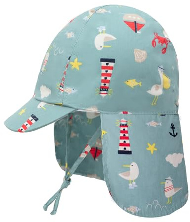 Gifts Treat Cappello da Sole per Bambino 100% Cotone, Cappelli da Spiaggia per Bambino con Protezione per Il Collo, Essenziali per L'Estate del Bambino, Animali Verdi, 6-12 Mesi