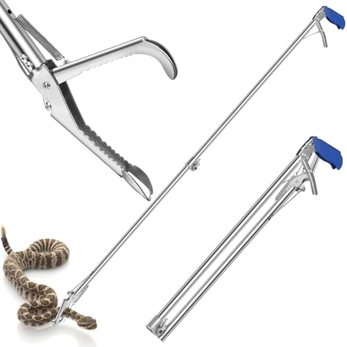 60 Stainless Steel Snake Tong - Foldable Snake Grabber Tool, Sponge Wrapped Non-Slip Grip Handle, 35mm Heavy Duty Tube, Aluminum Snake Jaws & Folded Lock, Snake Catcher for Safe Rattlesnake Catching