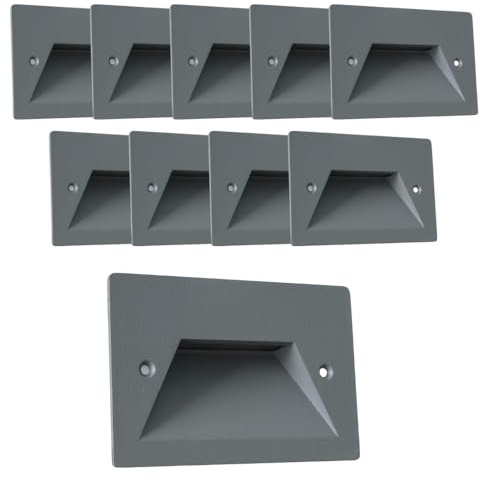damastoreitalia Faretto segnapassi da esterno lampada da muro IP65 LED 3W ad incasso per scatola cassetta 503 scale giardino viale gradini nero bianco o grigio (Grigio - Luce calda 3000K)