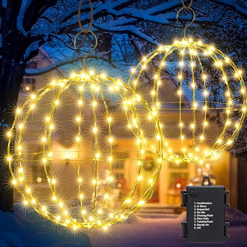 Flacchi 2er Set Außen Hängende Kugel Lichter - 2 Größen Weihnachten Batteriebetriebene Gartenlaternen Wasserdicht Globe Lichterkette mit 8 Beleuchtungsmodi Timer Speicherfunktion (Warmweiß)