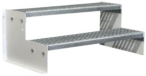 SRM Design 2 Stufen Standtreppe Wangentreppe Gitterrosttreppe Außentreppe Industrietreppe Modell 2 weiß 18 cm Stufenhöhe, 100 cm Breite, 36 cm Höhe ohne Geländer