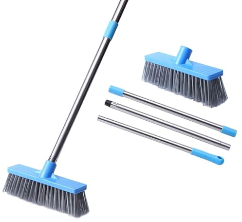 Cepillo de alambre de acero inoxidable con mango largo resistente para quitar metales rígidos, cepillos de limpieza para suelos de hormigón áspero, patio, garde Qpz897 (azul cielo, 22 x 5 x 55 cm)