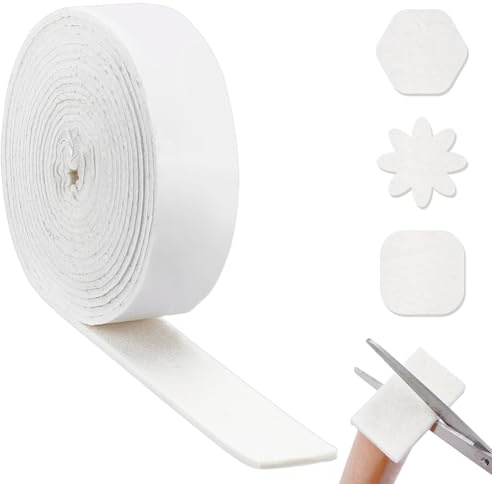 NBEADS 600x5cm Selbstklebendes Filzband, weiße Selbstklebender Filzgleiter Filzrolle Auf Der Rückseite rutschfeste Filz Möbelpolster Zum Schutz Von Hartholzböden Stuhl Und Wandschutz, 0.5cm Dick