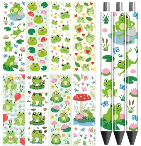 Peacoblue 48 Stück Transferaufkleber,Frog UV DTF Pen Wraps | Wasserfeste DIY Stiftaufkleber für Standard Stifte, Personalisierte Bastelprojekte für Schule, Büro, Lehrer und Kreative