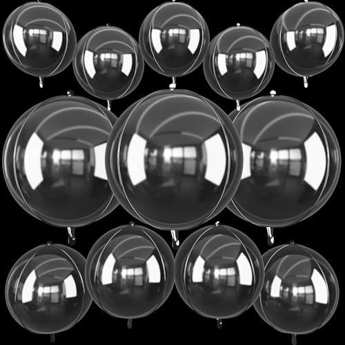 12 x transparente runde Folienballons, 55,9 cm, 38,1 cm, 25,4 cm, große | Transparente 4D-Ballons für Geburtstagsfeier, Abschlussfeier, Hochzeit, Weihnachten, Neujahr, Disco Prom Party Dekorationen