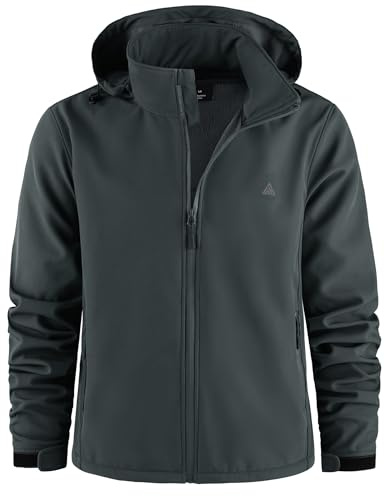 ZITY Veste de Randonnée Homme Polaires Veste Softshell Blousons Chaude à Capuche Hiver Manteaux Imperméables avec Poches pour Camping Pêche,Gris Clair,M