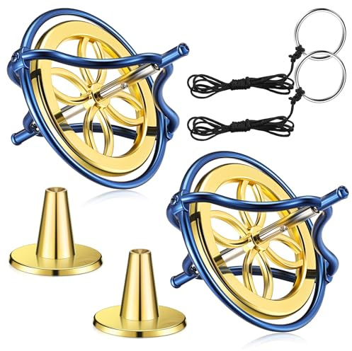 Skylety 2 Metall Gyroskop Kreisel Balance Physik Spielzeug Physikalisches Spinnen Spielzeug Planeten Kreisel für Weihnachten Bildungs Geburtstags Geschenke(Blau, Gold)