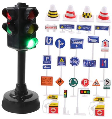 Vaguelly Jouet Cognitif De Signalisation Routière Éducatif pour Garçon Et Filles, Set 29 Pièces Panneaux Et De Noir Rouge Vert, Apprentissage Sécurité Routière pour Maison Et École