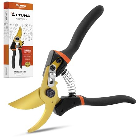 Altuna TR15 - Tijeras de Podar de Titanio - Tijera de Jardín Profesional con Hoja SK5 - Corte Bypass Preciso - Mango Metálico Antideslizante - Diseño Ergonómico - Ideal para Regalo - Caja Incluida